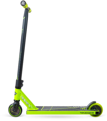 Madd gear mg1 raven serie - stuntstep - black green - aluminium deck - stalen t-bar