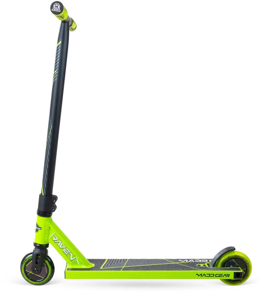 Madd gear mg1 raven serie - stuntstep - black green - aluminium deck - stalen t-bar