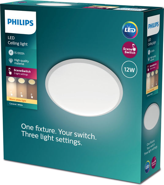 Philips led philips cavanal plafondlamp - wit - rond - klein - warmwit licht - 12 w
