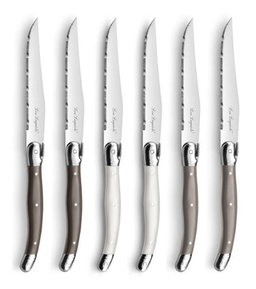 Lou laguiole - tradition 6 steakmessen - peper parel taupe - 6 personen - rvs - vaatwasmachinebestendig