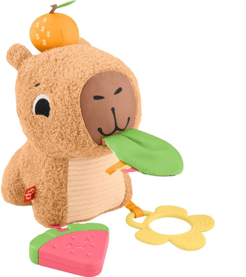 Afbeelding laden in galerijviewer, Fisher-price snackende capibara knuffel - zintuiglijk speelgoed met bijtring en rammelaar

