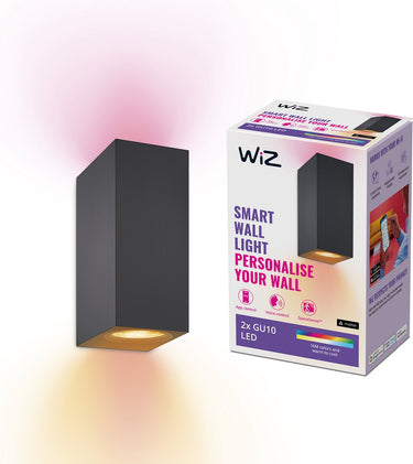 Wiz up and down wandlamp zwart 2 spots - slimme led-verlichting - gekleurd en wit licht - gu10 - 2x 5w - wi-fi