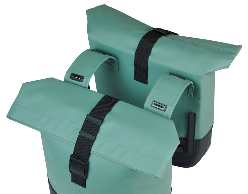 Load image into Gallery viewer, Basil dubbele fietstas cove 28-32l 14 x 29 x 36 cm - groen zwart
