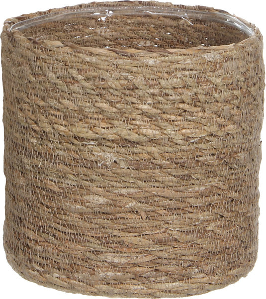 Mica decorations plantenmand - rotan - naturel met bruin - 20 cm - met plastic binnenkant