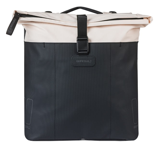 Load image into Gallery viewer, Basil dubbele fietstas vive mik 28-35l 14 x 30 x 38 cm - wit zwart
