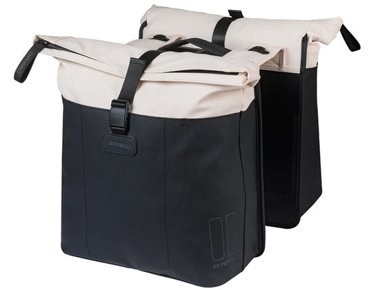 Basil dubbele fietstas vive mik 28-35l 14 x 30 x 38 cm - wit zwart