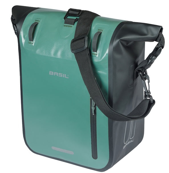 Load image into Gallery viewer, Basil enkele fietstas rivo m tarpaulin mik 12-15l 14 x 25 x 38 cm - groen zwart
