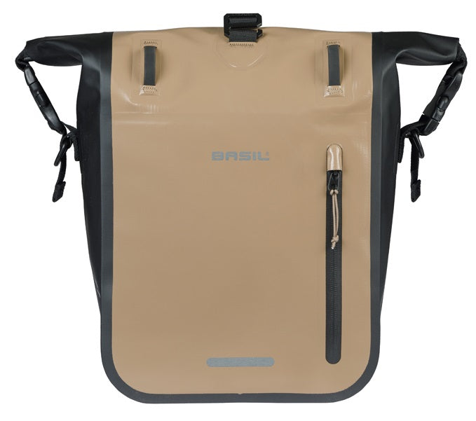 Load image into Gallery viewer, Basil enkele fietstas rivo m tarpaulin mik 12-15l 14 x 25 x 38 cm - zand zwart
