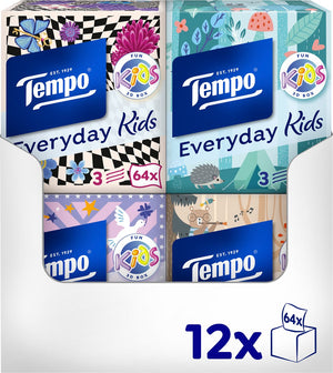 Tempo tissues - everyday kids cube - 12 x 64 stuks = 768 zakdoekjes