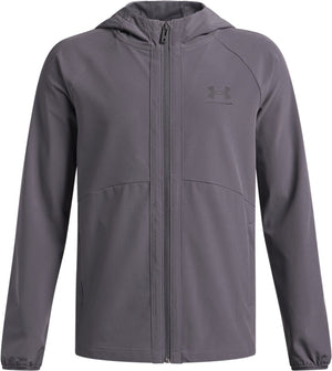 Under armour ua vibe woven windbreaker-gry jongens sportjas - castlerock - zwart