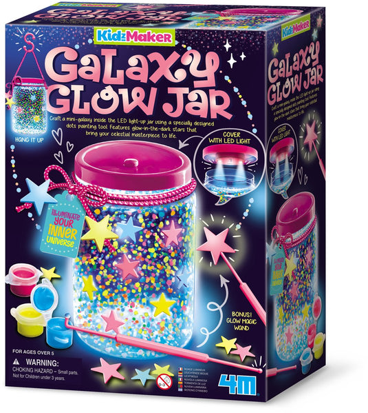 4m knutselen - maak je galaxy gloeilantaarn - led - glow in the dark verf - sterren - kidzmaker - 5+