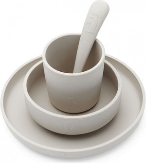 Jollein - kinderserviesset 4-delig (nougat) - siliconen - baby servies, baby bestek - 6-18 maanden