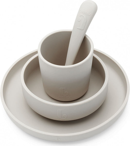 Jollein - kinderserviesset 4-delig (nougat) - siliconen - baby servies, baby bestek - 6-18 maanden