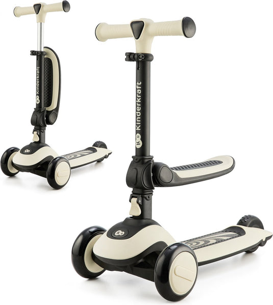 Kinderkraft halley 2-in-1 loopfiets en driewieler step - voor kinderen van 1-5 jaar, max 50 kg - verstelbaar zadel en stuur, opvouwbaar, led wielen – wit