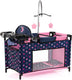 Bayer design - poppenbed met geïntegreerde kinderstoel, kastcompartiment, mobiel, kussen, dekbed, poppenaccessoires in blauw met sterren