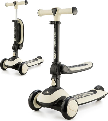 Kinderkraft halley 2-in-1 loopfiets step – verstelbaar zadel stuur – led wielen – voor kinderen 1-5 jaar – wit