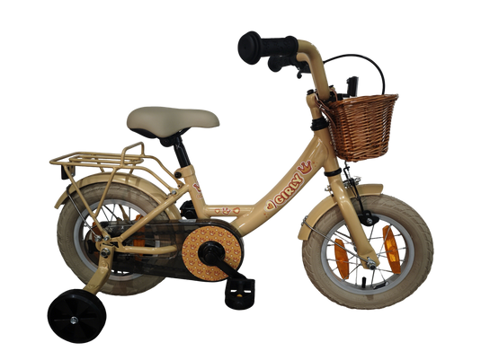 Bikefun kinderfiets girly 12 inch - met mandje, zijwieltjes en remnaaf - goud