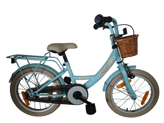 Bikefun kinderfiets girly 16 inch - met mandje en remnaaf - blauw