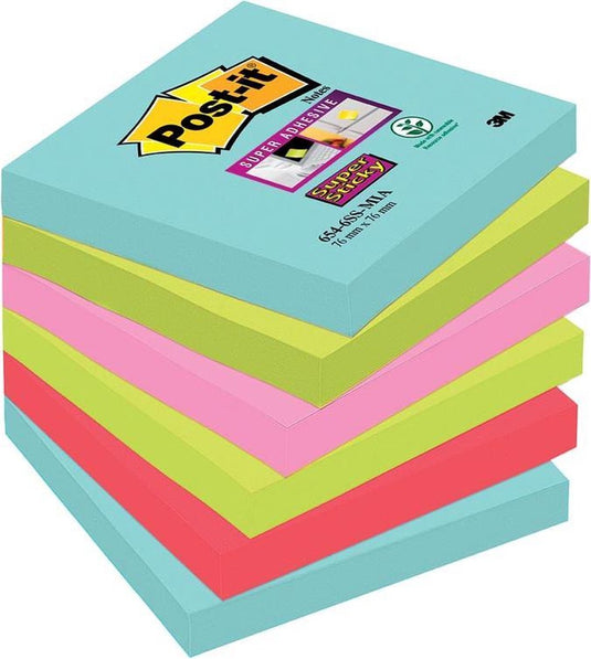 Post-it 3m memoblok miami, 76x76mm, assorti, pak à 6 stuks