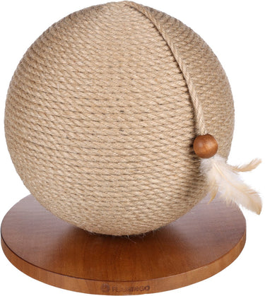 Flamingo kattenspeelgoed - kattenspeelbal krabbal estrella bruin ø 29 cm – interactieve speelbal met jute krabtouw en veer – stijlvol duurzaam krabspeelgoed voor katten