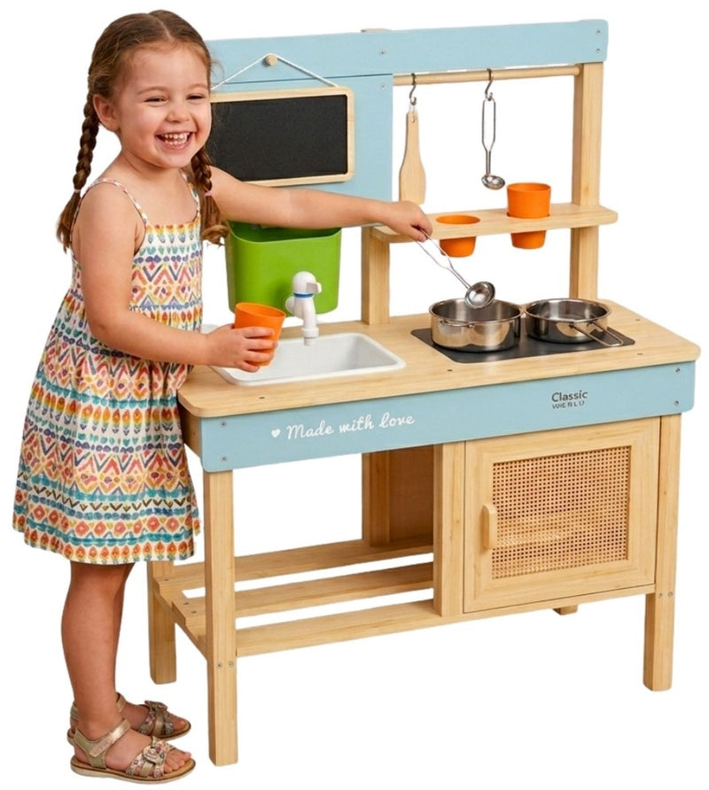 Afbeelding laden in galerijviewer, Classic world houten buitenkeuken speelkeuken met accessoires 7-delig.

