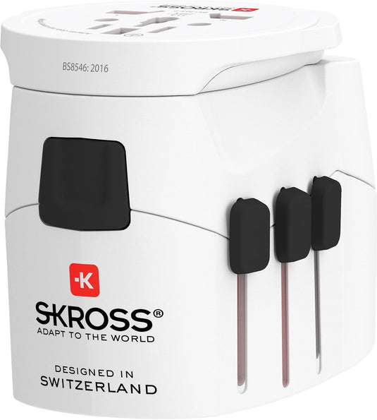 Skross - reisadapter - wereld naar europa - met randaarde stekker (zonder zwitserland italië) + 2xusb 2400 ma
