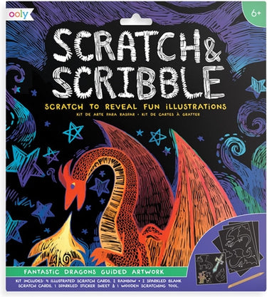 Ooly - fantastic dragon - scratch and scribble - kras kunst met 4 kaarten