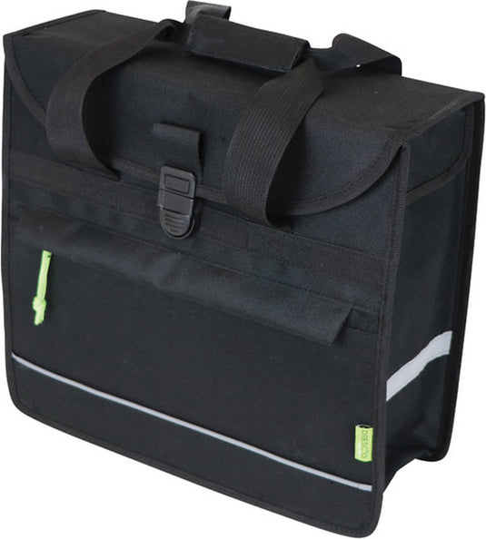 Dresco enkele fietstas basic shopper – inhoud 20 liter - waterafstotend polyester – twee bevestigingshaken klittenbandsluiting - handig voorvak – reflectie aan de voor- en achterzijde - afmeting 37x34x13cm