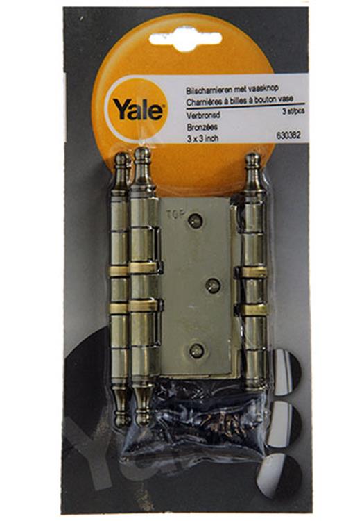 Yale 1019139 - 3 scharnieren met kogellager verbronsd vaasknop 76x76mm | 5 stuks