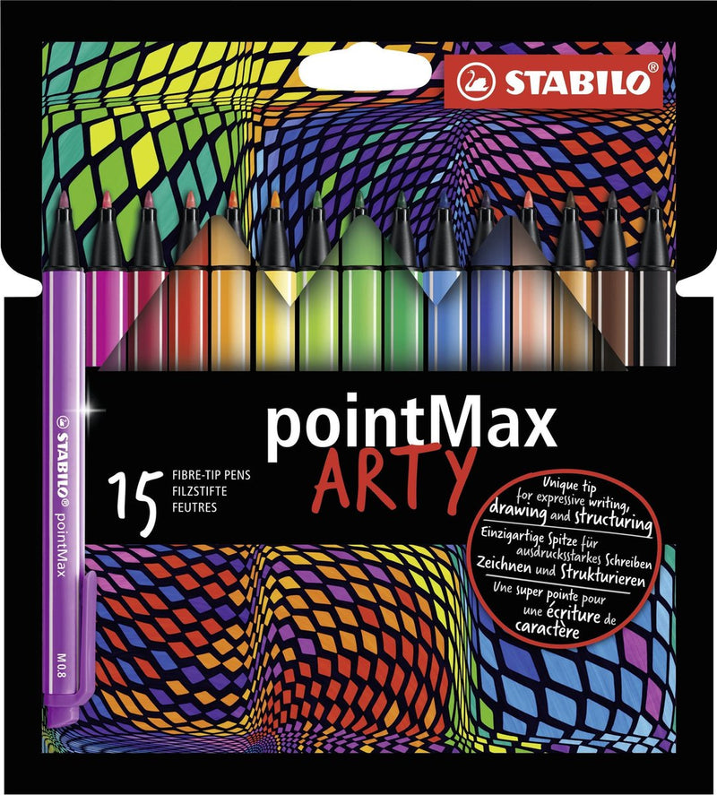 Afbeelding laden in galerijviewer, Stabilo pointmax - hardtip fineliner 0,8 mm - arty etui met 15 kleuren

