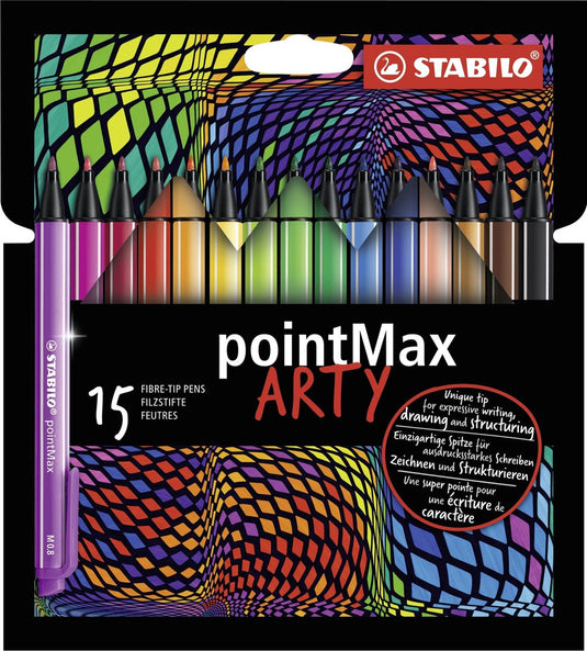 Stabilo pointmax - hardtip fineliner 0,8 mm - arty etui met 15 kleuren