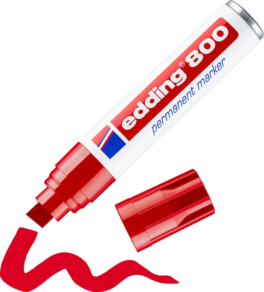 Edding 800 permanent marker – rood – 1 stift – beitel punt 4-12 mm - water en wrijfvast - voor karton, kunststof, hout, metaal, etc. - alcohol markers voor volwassenen