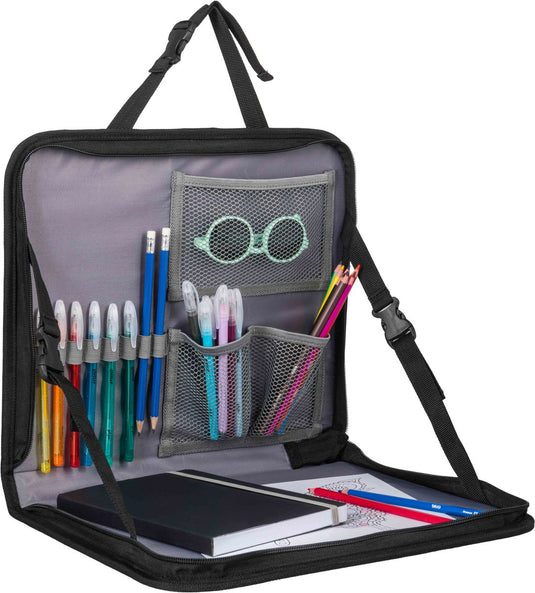 Dooky - autostoel backseat travel tray - grijs - tablet houder - opvouwbaar - geïntegreerd tafeltje met verstelbare hoek en opstaand randje