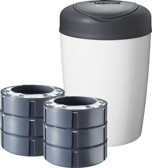 Tommee tippee simplee sangenic luieremmer starterset met 6 navulcassettes, voor gegarandeerde bescherming tegen vieze geurtjes en bacteriën*, 100% gerecycled frame