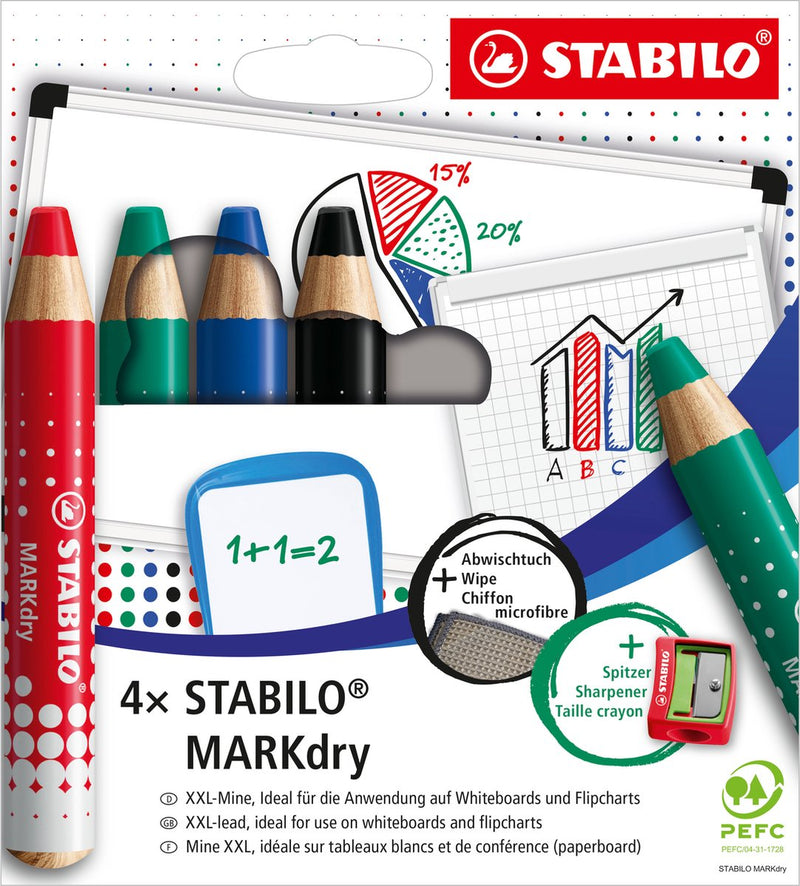 Afbeelding laden in galerijviewer, Stabilo whiteboard-marker markdry kleurenassort extra breed potloodpunt 5 stuks
