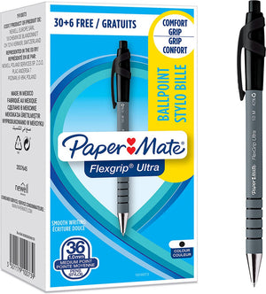 Paper mate flexgrip ultra balpennen | intrekbare medium punt (1,0 mm) | zwart | 36 stuks