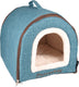 Flamingo kattenbed – katten slaapmand – kattenhuis – kattenhol – cat cave – blauw crème bruin, 45 x 35 x 35 cm – slaapplaats snoozebay
