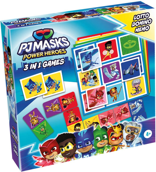Tactic pj masks 3-in-1 spellenverzameling – kaartspel – lotto – domino – memo – kinderspel vanaf 4 jaar
