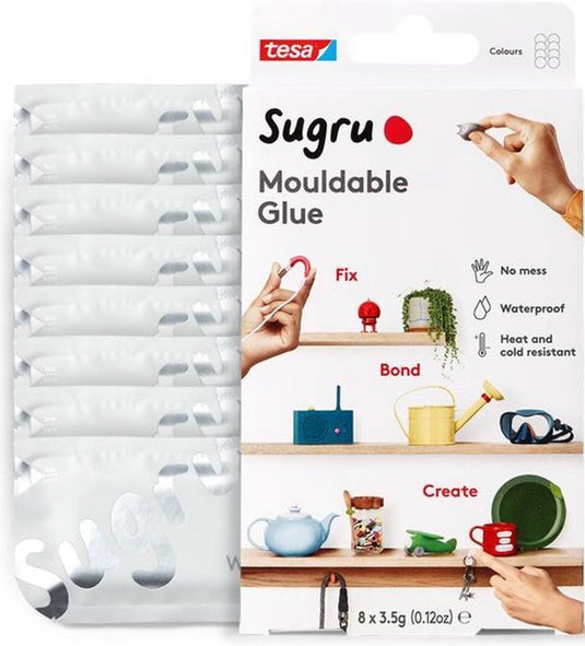 Sugru kneedbare lijm van tesa, 8-pack (8 x 3,5 g) in wit