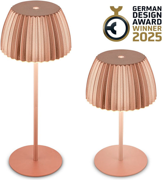 B.k.licht briloner champ - oplaadbare tafellamp - snoerloze lamp - met touch dimbaar - voor binnen en buiten - german design award winner 2025 - koper - ø14,5 x 36,5 cm