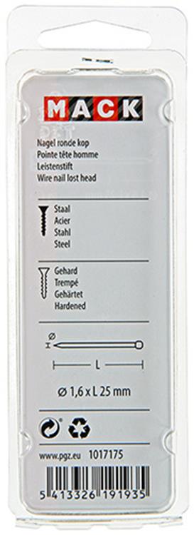 Afbeelding laden in galerijviewer, Mack 1017175 - nagel ronde kop staal gehard 45 gr 1,6 x 25 mm | 10 stuks
