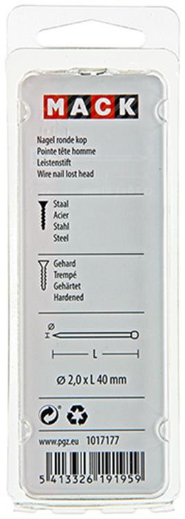 Mack 1017177 - nagel ronde kop staal gehard 50 gr 2,0 x 40 mm | 10 stuks