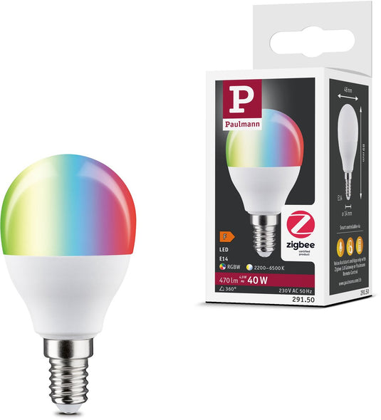 Paulmann standaard 230 v smart home zigbee 3.0 led-kogellamp e14 470lm 5w rgbw+ dimbaar mat