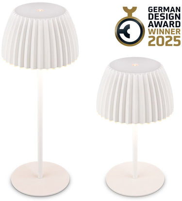 B.k.licht briloner champ - oplaadbare tafellamp - snoerloze lamp - met touch dimbaar - voor binnen en buiten - german design award winner 2025 - wit - ø14,5 x 36,5 cm