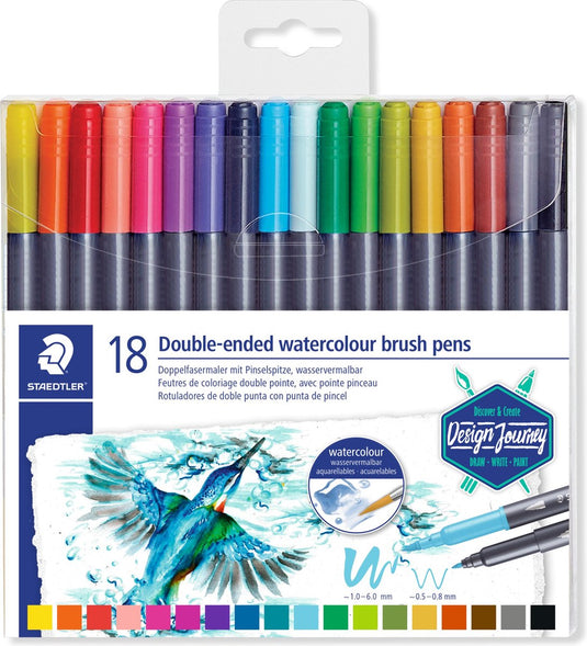 Staedtler design journey - dubbele brush pen met penseelpunt - set 18 st