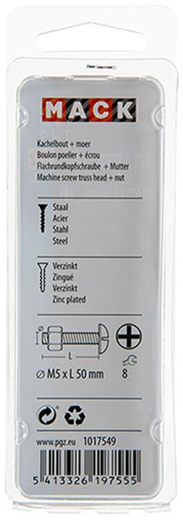 Mack 1017549 - kachelbout + moer staal verzinkt 8 st m5 x 50 mm | 5 stuks