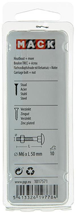 Afbeelding laden in galerijviewer, Mack 1017571 - houtbout + moer staal verzinkt7 st m6 x 50 mm | 5 stuks
