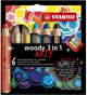 Stabilo woody 3 in 1 - multitalent kleurpotlood - arty - set 6 st. + puntenslijper