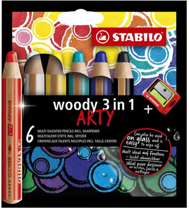 Stabilo woody 3 in 1 - multitalent kleurpotlood - arty - set 6 st. + puntenslijper