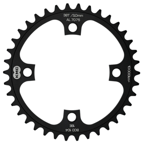 KMC tandwiel 38T, aluminium 1 2x1 .BCD 104mm. kettinglijn 3.0mm single speed